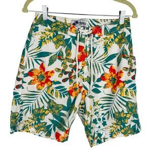 Trunks Surf & Swim Co. Tropical Floral Lace Up Mesh Lined Swim Shorts Sz Small